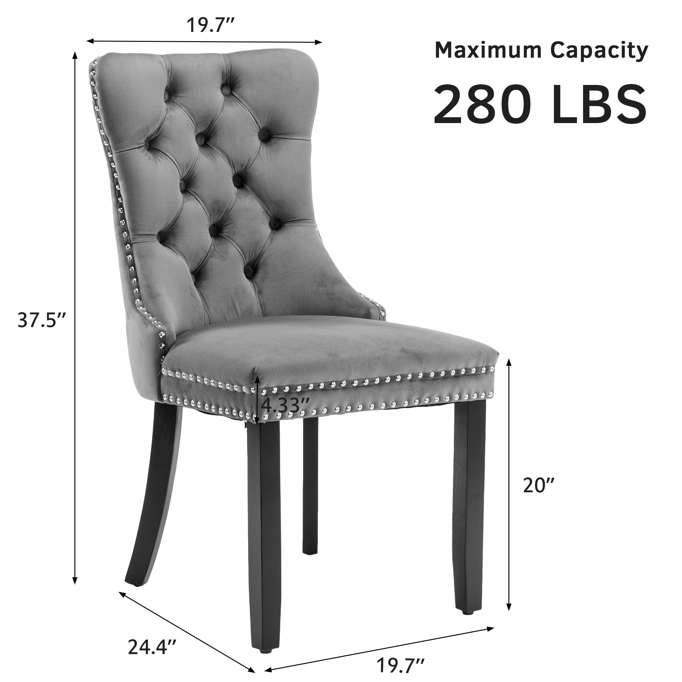 PORKISS Dining Chairs Set of 4, Upholstered High-End Tufted Dining Room Chair with Back Ring and Nailhead Trim, Modern Velvet Chairs with Solid Wood Legs for Kitchen,Gray