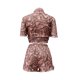 thumbnail image 4 of VISgogo, traje de 2 uds con pantalones para mujer, blusa con botones de solapa de manga corta estampada, pantalones cortos ajustados de cintura alta, ropa encantadora para mujer VISgogo  moda, 4 of 5