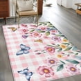 thumbnail image 2 of Area Rugs 2.7'x5', Pink Flowers Carpet for Living Room Bedroom Dining Room, Spring Floral Butterfly Leaves Plants Rustic Plaid Throw Kitchen Rugs Non Slip Washable Rectangle Indoor Outdoor Rugs, 2 of 8