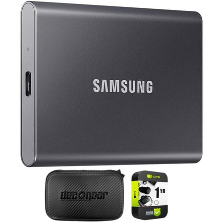 Samsung MU-PC2T0T/AM Portable SSD T7 USB 3.2 2TB Gray Bundle with Deco Gear Hard EVA Case with Zipper for Tablets and GPS 6 Inch and 1 YR CPS Enhanced Protection Pack