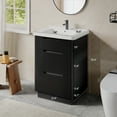thumbnail image 3 of 24″ Bathroom Vanity with Ceramic Sink, Modern Floor Vanity Sink Cabinet with 3 Drawers, Fluted Free Standing Bathroom Storage Cabinet with Sink Combo Set, Black, 3 of 8