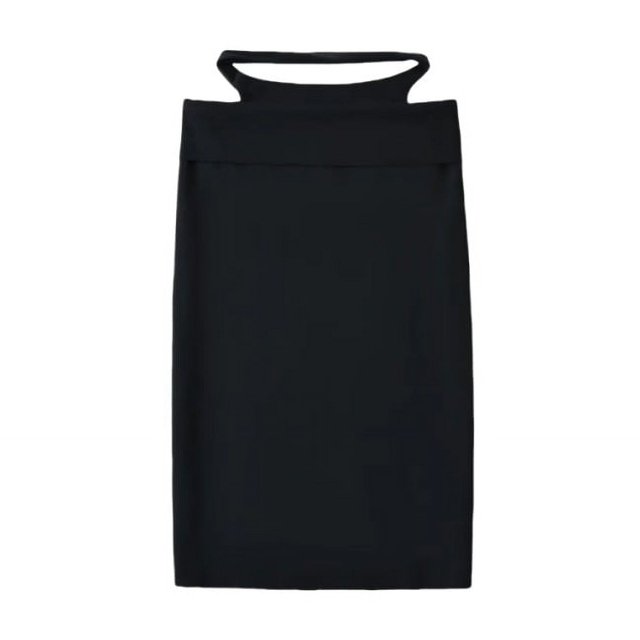 Women LOW RISE FOLDOVER Sleek Stretch Cutout Skirt Black