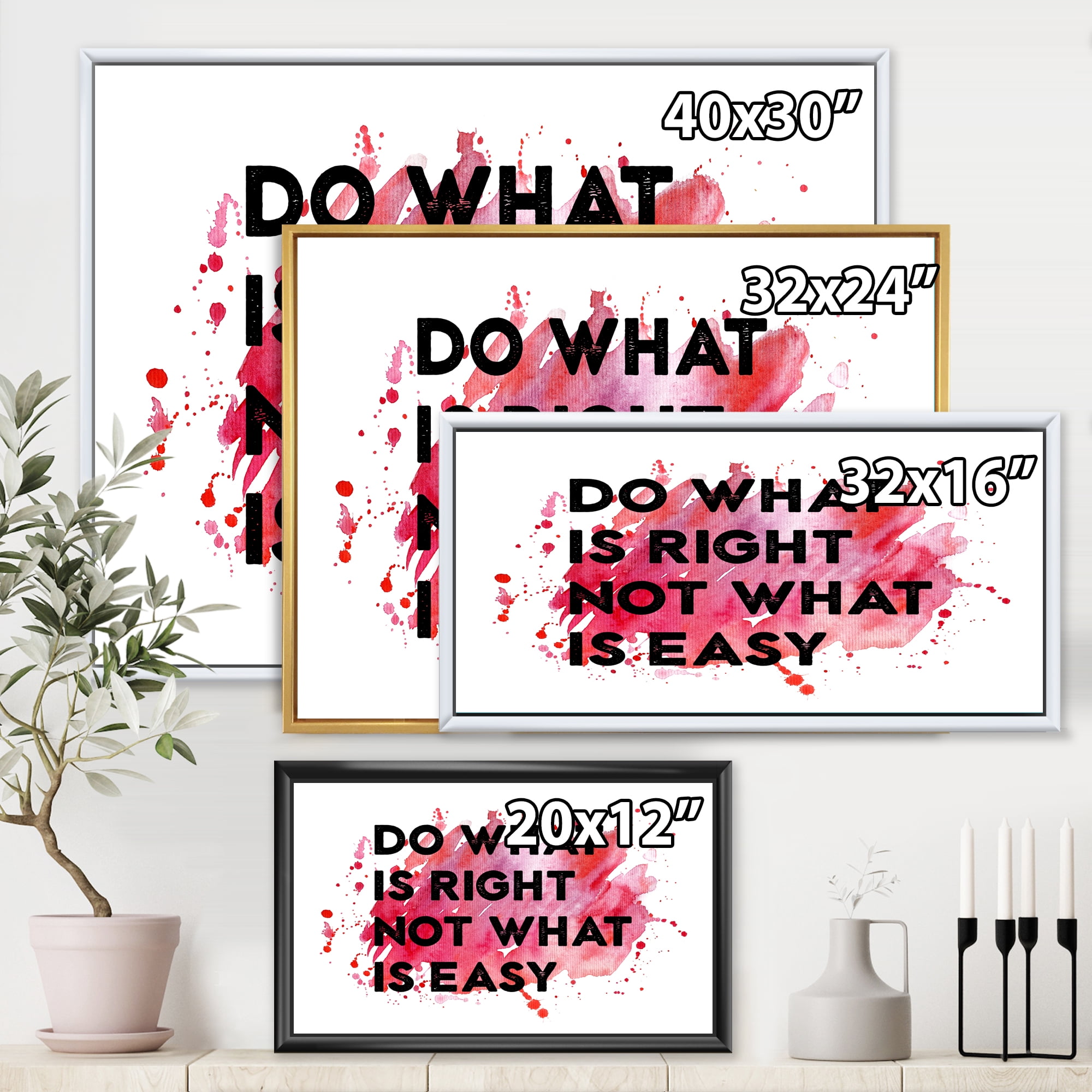 Designart 'Do What Is Right Not What Is Easy On Red Background' Traditional Framed Canvas Wall Art Print