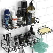 Moforoco 3 Pack Shower Caddy,Bathroom Organizer Shower Shelf with Soap Holder, No Drilling,Traceless Adhesive Shower Storage Wall Shower Rack, Black Rustproof Stainless Steel Bathroom Shower Caddy