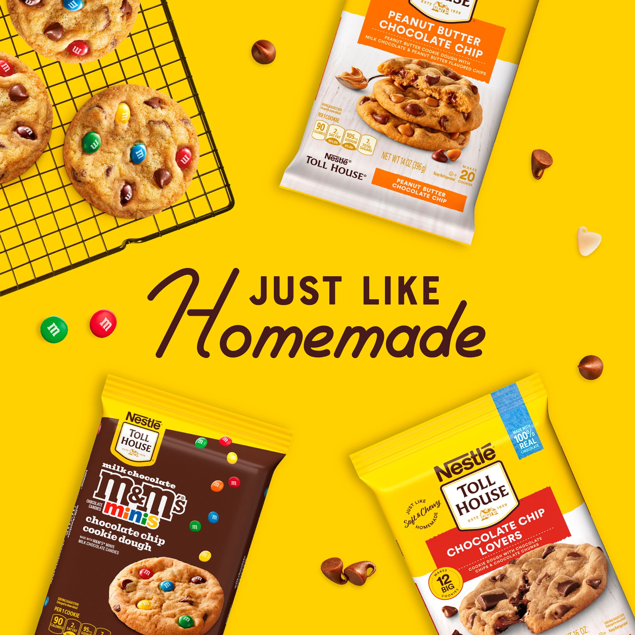 Nestle Toll House M&M'S Minis Chocolate Chip Cookie Dough, Makes 20 Cookies for Holiday Baking, 14 oz
