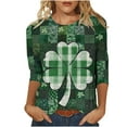 thumbnail image 2 of Mceream Chemise à Manches 3/4 St Patricks Day Hauts pour Femmes Printemps Col Rond T-Shirts Décontractés Blouses Imprimé Floral T-Shirts Graphiques Tenues d'Été Hauts Boho Grande Taille Chemises Imprimé Trèfle m, 2 of 5