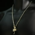 thumbnail image 4 of Hip Hop Jewelry Cubic Zirconia Gold Plated Coast Palm Tree Charm Pendant & 5mm 24" 14K Stamped Brass Cuban Chain Necklace Bling Set, 4 of 7