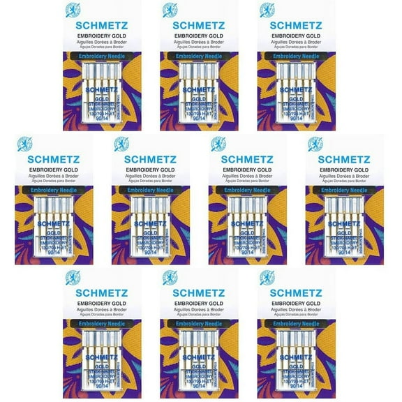 50 Schmetz Gold Embroidery Sewing Machine Needles - size90/14 - Box of 10 cards