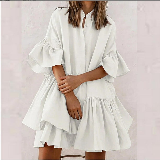 chiffon loose solid color high end dress white L Walmart