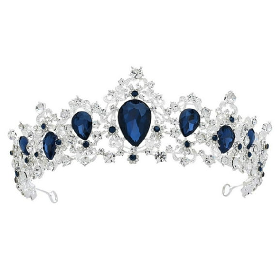 Bride Crown Retro Wedding Headdress Headwear Party Hair Accessories for Women Female (Blue and Silver)