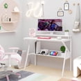 thumbnail image 2 of Costway Home Office Desk with Monitor Stand, Open Shelf & Metal Frame, Earphone Hook White, 2 of 10