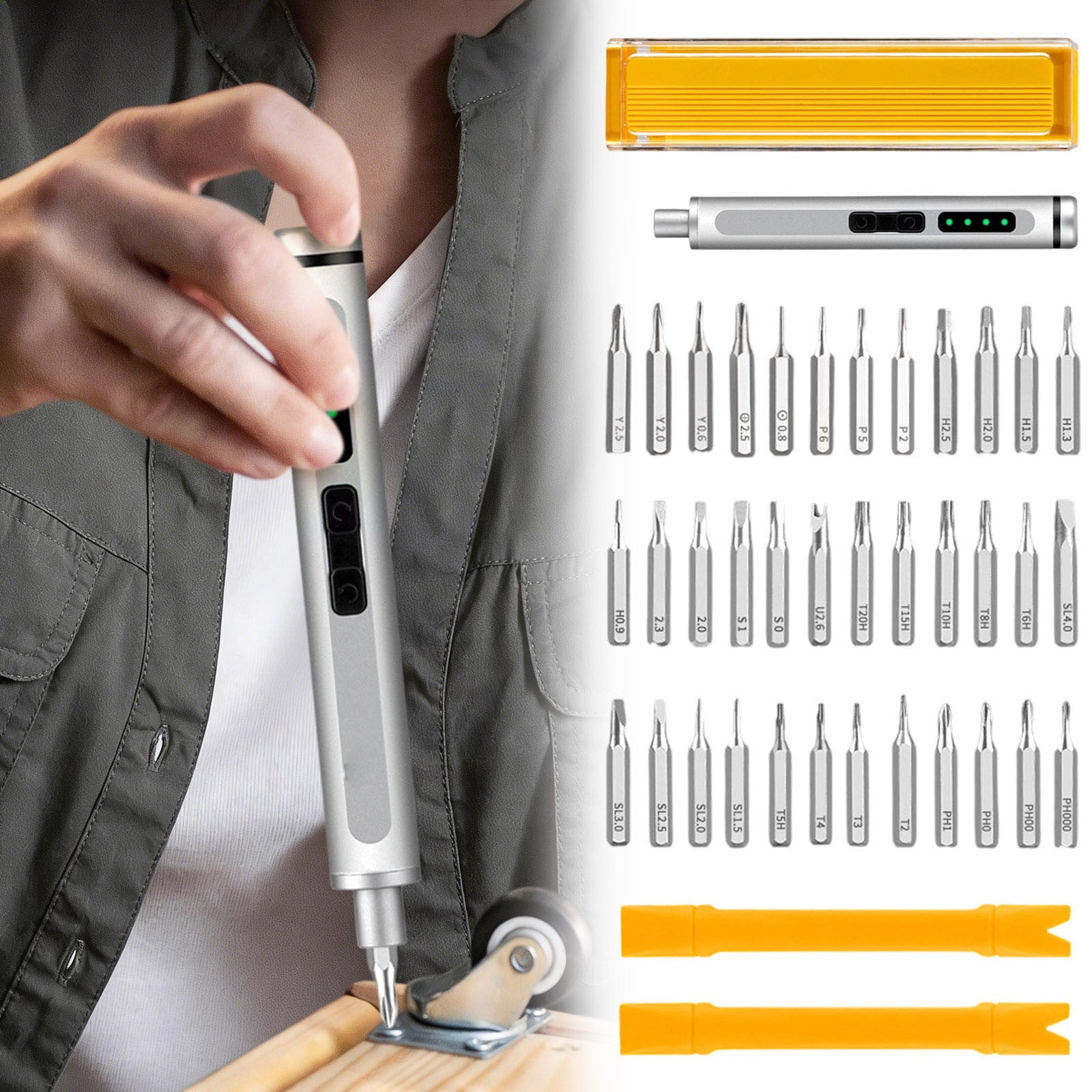 COM1950s Precision Screwdriver Set, Cordless Electric Screwdriver with Magnetic Bits, 44-Piece Tool Kit for Electronics Repair, Phone Laptop Watch and DIY Projects