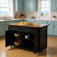 thumbnail image 4 of Homy Casa Farmhouse Kitchen Island with Drop Leaf, Power Outlet, Storage & Wheels, Black, 4 of 8