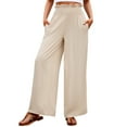 thumbnail image 2 of Baywell Women Pants Casual Loose Solid Color Beach Pants,Elastic High Waist Wide Leg Yoga Leisure Trousers with Pockets, 2 of 6