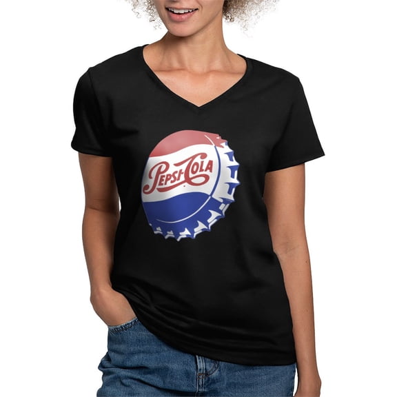 CafePress - Pepsi Bottle Cap Women's V Neck Dark T Shirt - Women's V-Neck Dark T-Shirt