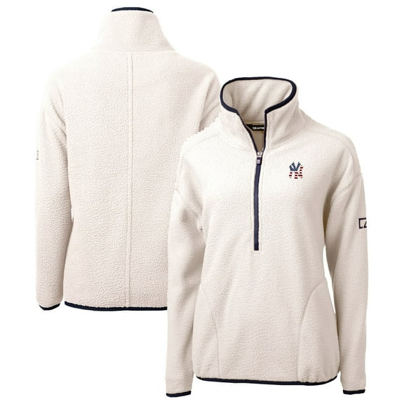 Women's Cutter & Buck White New York Yankees Americana Logo Cascade Eco Sherpa Fleece Half-Zip Pullover Jacket