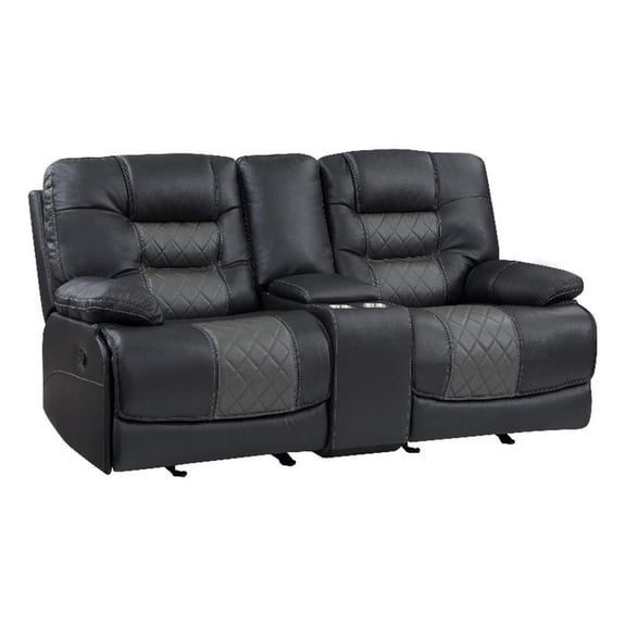 Liam 77 Inch Manual Recliner Loveseat- Cupholder Console- Gray Faux Leather