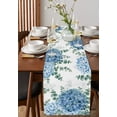 thumbnail image 4 of Table Runner Dresser Scarves 120 Inch Long, Watercolor Blue Hydrangea Flower Linen Dining Table Runners Spring Eucalyptus Leaves on White Tabletop Scarf for Wedding Holiday Party Kitchen, 4 of 7