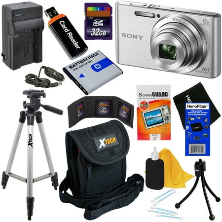 Cyber Shot Advanced Accessory - Sony Cyber-shot DSC-W830 20.1 MP Digital Camera with 8x Zoom & Full HD Video (Silver) + Battery & Charger + 9pc 32GB Dlx Accessory Kit w/HeroFiber Cleaning Cloth