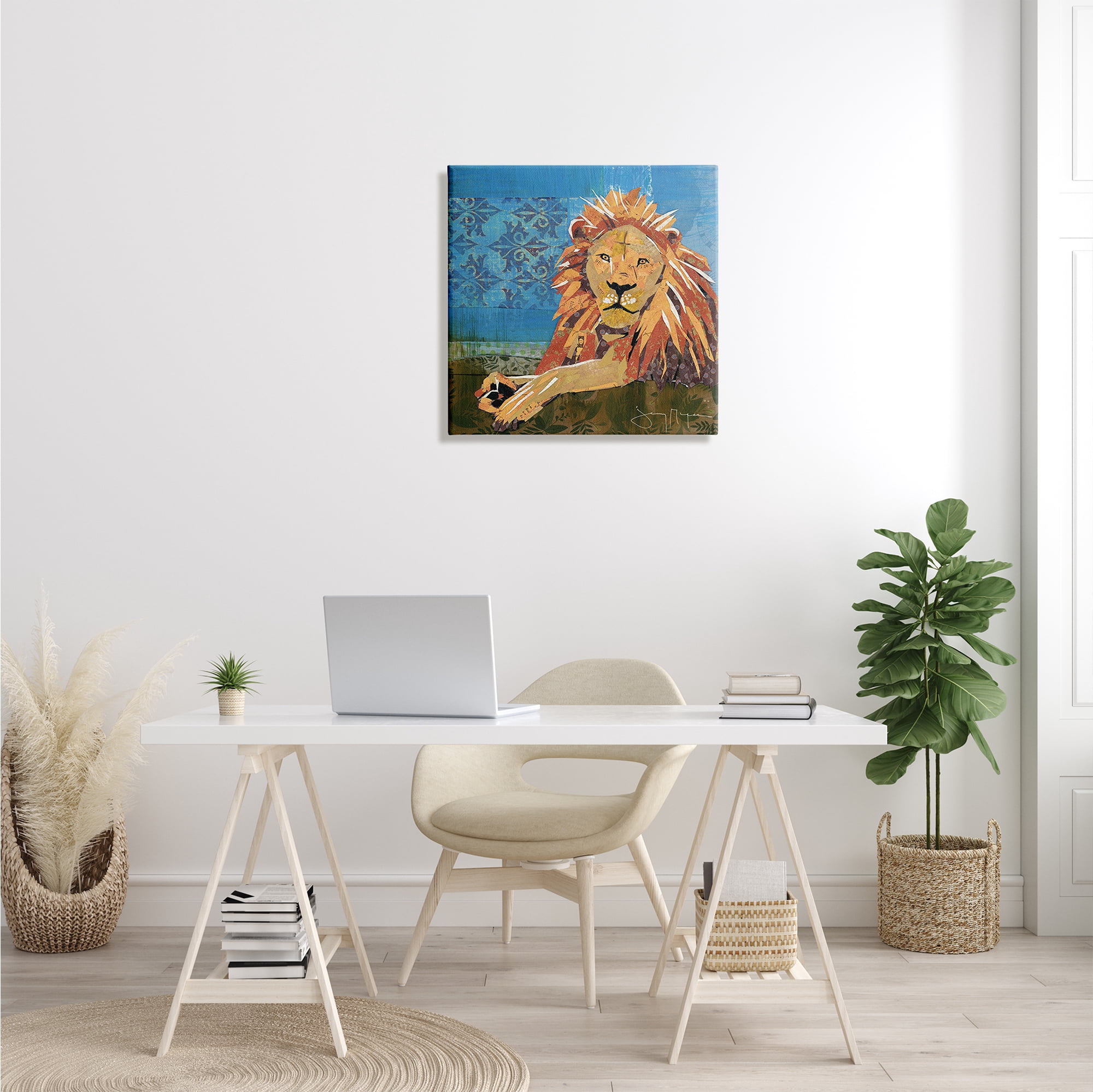 Stupell Industries Safari Lion Abstract Shape Collage Blue Orange, 24 x 24, Designed by Jenny McGee