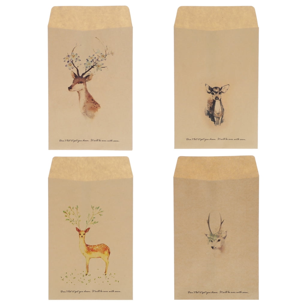 Redriver Mini Paper Envelope Card Scrapbooking Gift Vintage Deer 7.28x4.33 12Pcs