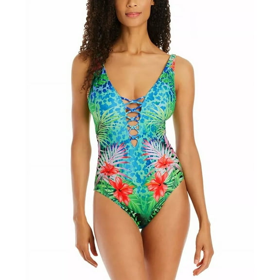 Bleu Rod Beattie MULTI Tropical Flight Lattice 1-Pc Swimsuit, US 6, NWOT