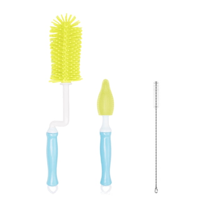 Xihbxyly Juego de Cepillos para Botellas, 3 Piezas, Cepillo de Silicona Giratorio de 360°, Limpieza Versátil para Botellas y Pajitas, Fácil de Usar para Utensilios Diarios, Portátil y Compacto, Inclu