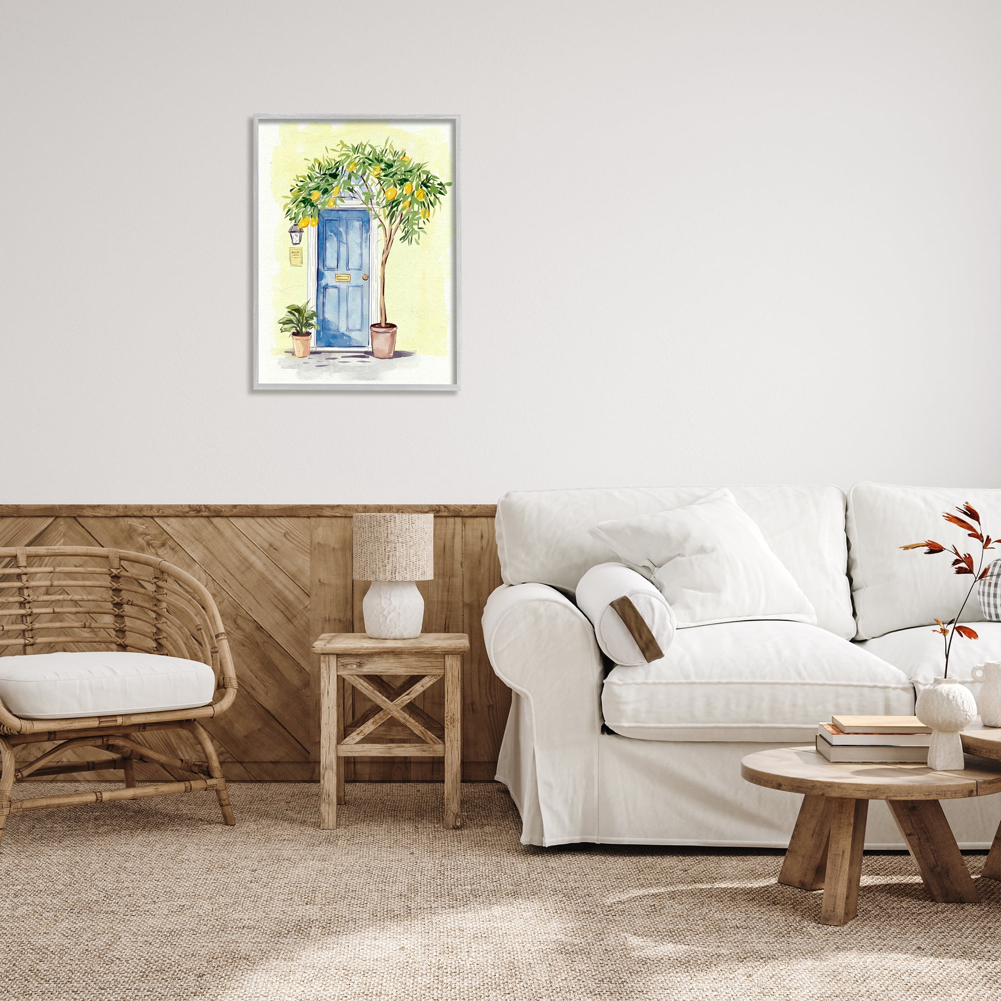 Stupell Industries Lemon Tree in Doorway Food & Beverage Painting Gray Framed Art Print Wall Art, 24 x 30