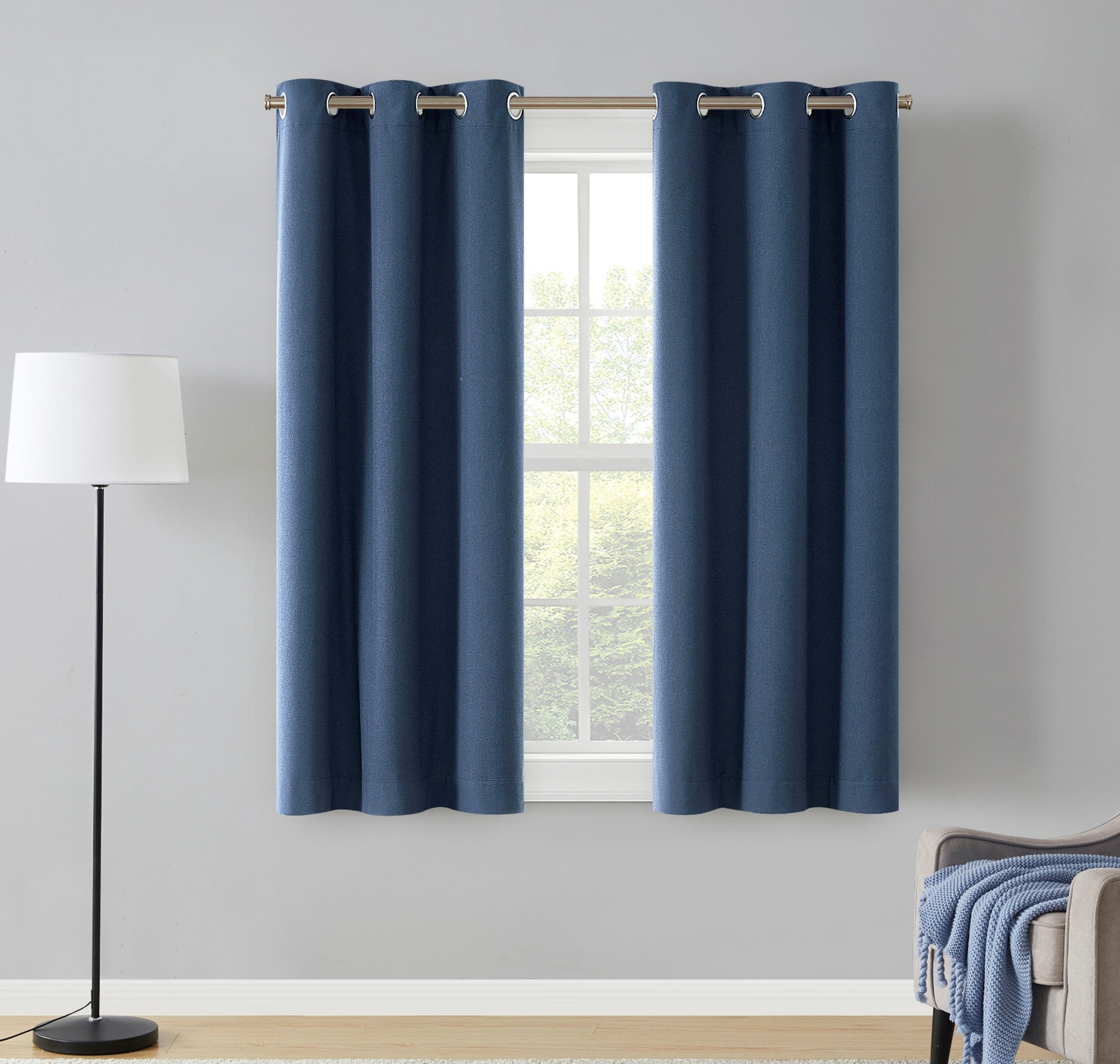 (2 pack) Eclipse Corte Solid Blackout Curtains, Set of 2, 63 Inch Long Blackout Curtains, 37" W x 63" L, Indigo
