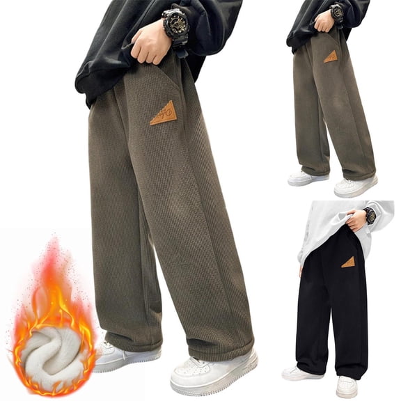 Rvasteizo Boys Corduroy Pants Fleece Lined Straight Solid Fall Winter Kids Long Pants for 5-15 Years