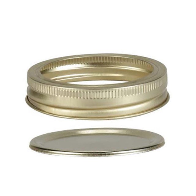 Tapas y anillos para tarros de cristal para tapas de conservas en forma de bola, boca regular, tapas de tipo dividido, reutilizables y seguras, doradas, doradas