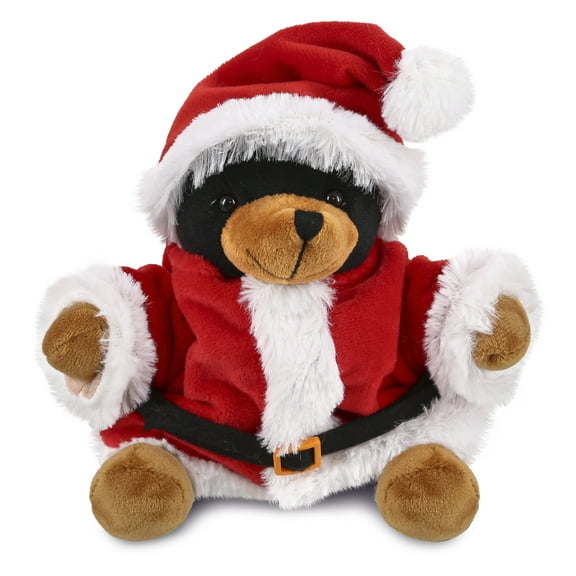 DolliBu Santa Black Bear Stuffed Animal Plush Toy - Super Soft Wild Animal Dress Up with Red Santa Claus Outfit, Cute Wildlife Gift, Perfect Holiday Christmas Gift - 6 Inches
