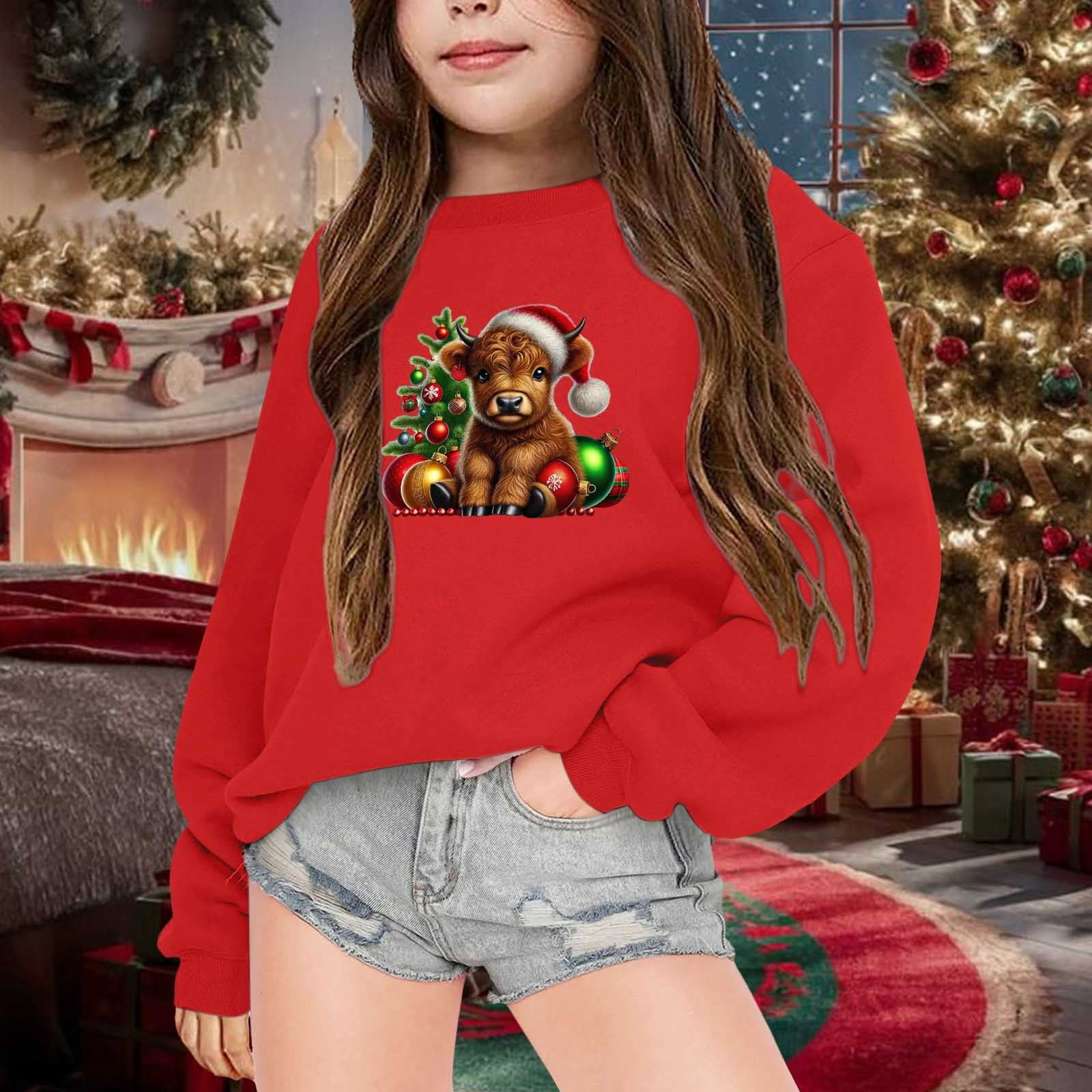 Pull De Noël Pour Enfants Et Vache Highland Sweat à Capuche