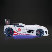 Furniture of America Sonet Plastic Twin Race Car Bed with LED Light in White