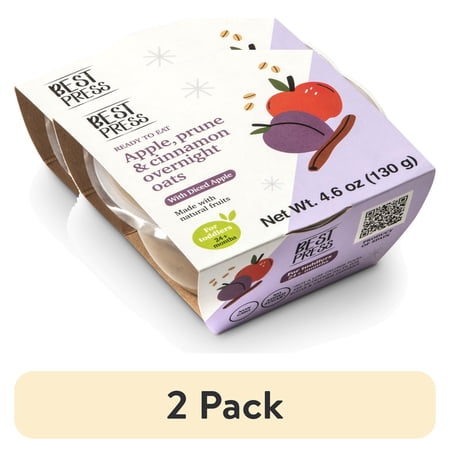 (2 pack) Best Press, Fresh Baby Food, Banana, Apple, Prune, Oats and Cinnamon, For Toddlers 24 Months Plus, 4.6 oz Tub