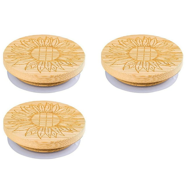 3 Pack Oui Yogurt Jar Lids Set Bamboo Wood Lids that Fit Oui Yogurt Jars With Flower Pattern for Perfect Sealing