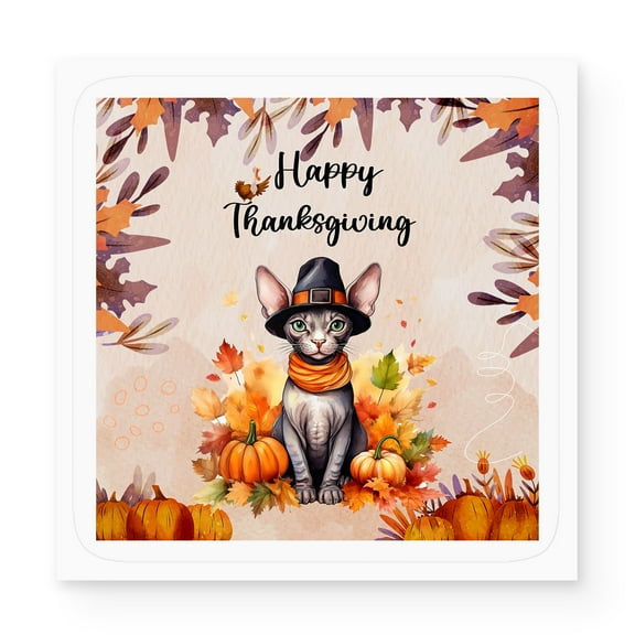 Happy Thanksgiving Sphynx Welcome Thankful Fall Autumn Pumpkin Vinyl Sticker Cat Lover Kitten Owner Gifts Idea Waterproof Decal Art Decor - 02021