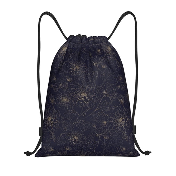 Fotbe Copper-Gold Gloss Outline Chrysanthemum Bolsa Mochila con Cordón Estampada, Bolsa de Gimnasio Deportiva, Bolsa Cinch, Bolsa con Cordón para Hombres y Mujeres-Medium