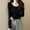 c01Black, variant on Women's Crop Top Cotton Rib Knit Slim Fit Long Sleeve Square Neck T Shirts Solid Color Casual Outfits Black M