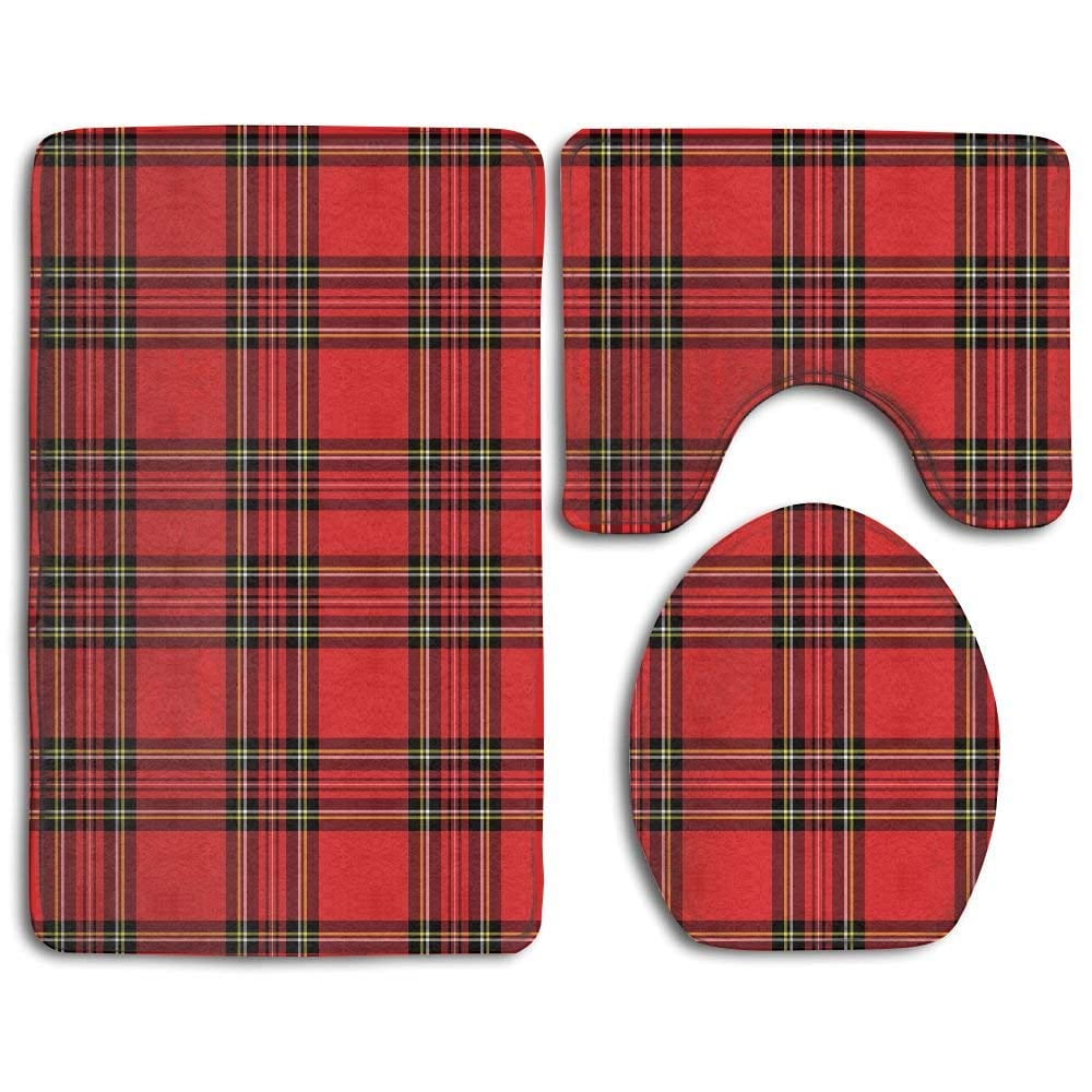 CHAPLLE Red and Black Plaid Scottish Striped Tartan 3 Piece Bathroom