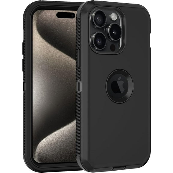 Shockproof for iPhone 15 Pro Max Case, [Military Grade Drop Protection], with Built in Screen Protector Heavy Duty Full-Body Protective Phone Case (Black-A)