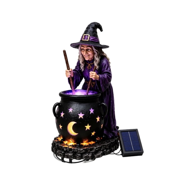 Halloween Decoration Solar Witch Cauldron Light Glowing Halloween Garden Stake for Patio Lawn Yard Decor 6 Inch