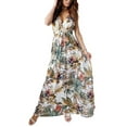 thumbnail image 2 of Kmbangi Femmes Été Robe Sans Manches Imprimé Feuille V-Cou une Seule Pièce, 2 of 9