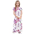 thumbnail image 5 of WRKEKC Dresses for Girls Short Sleeve Floral Print Pocket Tiered Ruffled Maxi Long Dress Soft for 4-14 Years, 5 of 9