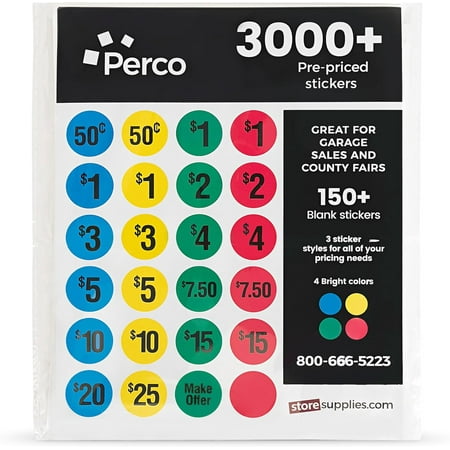 Perco Garage Sale Price Stickers - 3000+ Pre-priced & 150+