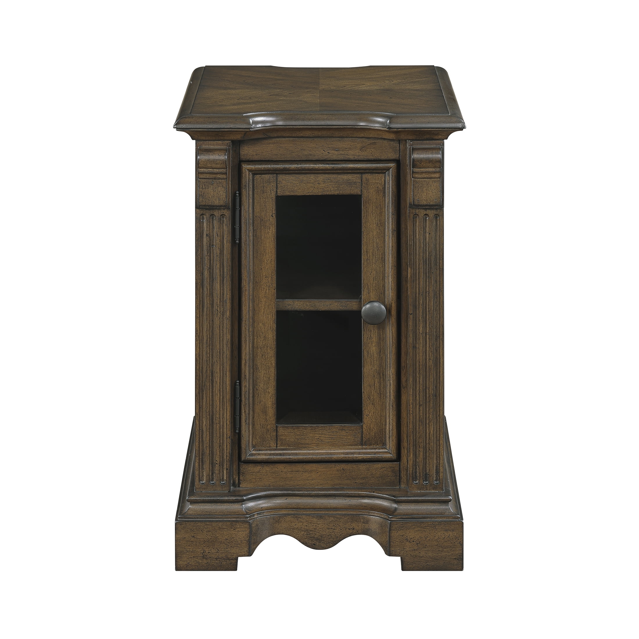 OakvillePark Soren Chairside Table with Cabinet Storage, Charging Ports, Power Outlets, Brown