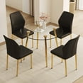thumbnail image 2 of UHOMEPRO 5 Piece Dining Table Set, Kitchen Table with 4 PU Leather Chairs, Modern Tempered Glass Dining Table and Chairs Set for 4, Dining Room Set with Metal Gold Legs for Dining Room, Black, 2 of 9