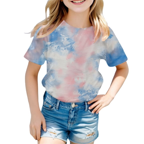 4t Girls Shirts 3d Prints Comfortable Short Sleeve T Shirt Top Crew Neck Summer Tops T Shirt for Boys and Girls Light Blue,6-7 Years