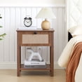 thumbnail image 5 of Wirrytor Rattan Nightstand,Boho Bedside Tables Rattan Decor Drawer with Brass Knobs Night Stand Wood Bedside Table Boho End Tables Side Tables with Storage Shelf, Walnut, 5 of 9