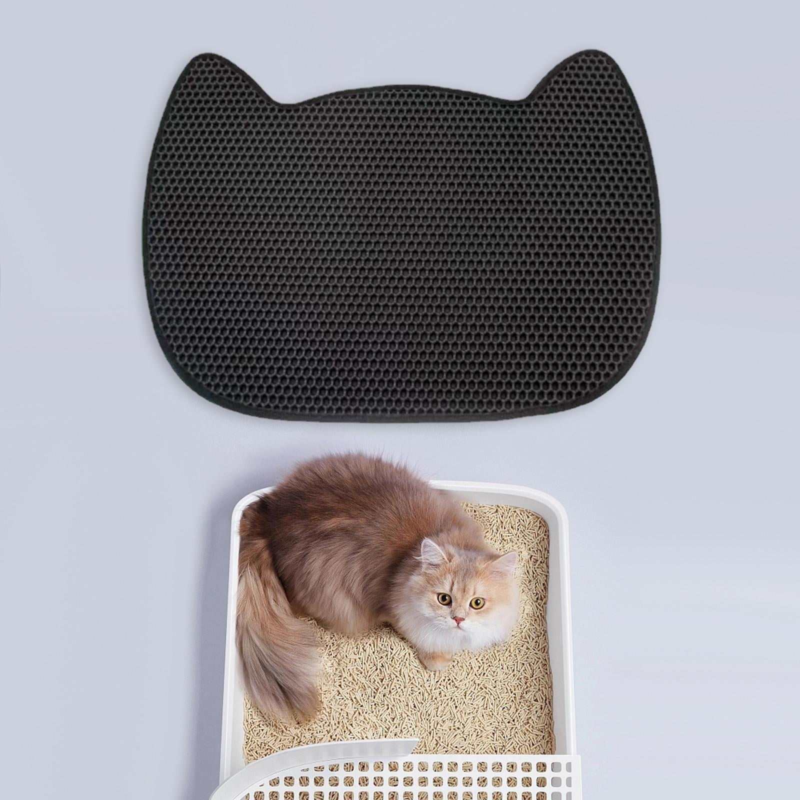 Bvdfgk Cat Litter Mat Double Layer Cat Litter Mat, Scratch Resistant, Large Scatter Cat Black